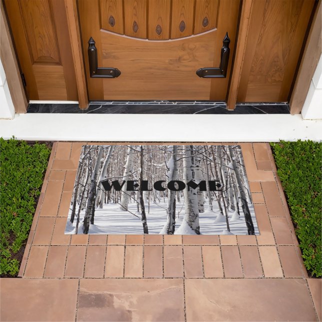 Felpudo Bienvenido Aspens Trunks Snow Blend Photography (Exterior)