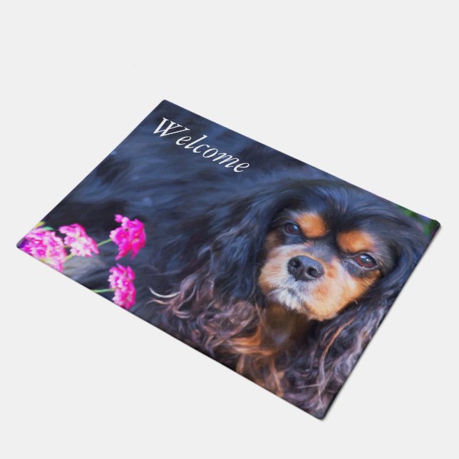 Felpudo Bienvenido Cavalier King Charles Spaniel Alfombril (Angular)