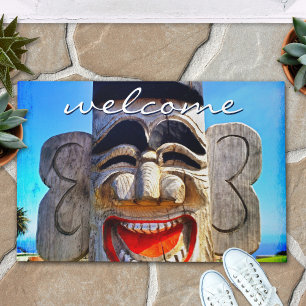 Felpudo Bienvenido Funny Wood Totem Face Laughing Smile