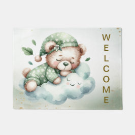 Felpudo Bienvenido Green Boho Sleeping Teddy Bear Cute