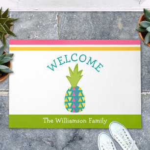 Felpudo Bienvenido Hospitalidad Tropical Piña Verde Negrit