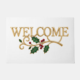 Felpudo Bienvenido invitado de Navidad de acebo