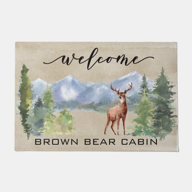 Felpudo Bienvenido Lodge Cabin Deer Mountain hogar (Anverso)