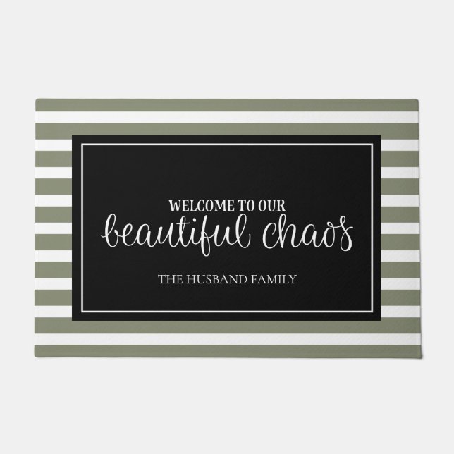 Felpudo Bienvenido Nombre de la Familia Personalizada Verd (Anverso)