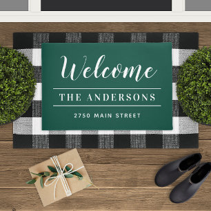 Felpudo Bienvenido Nombre de la familia Verde Esmeralda Di