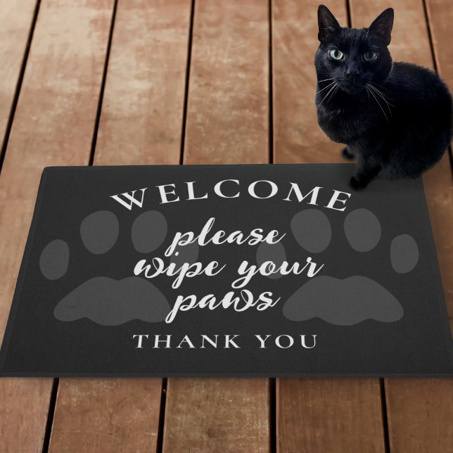 Felpudo Bienvenido Por Favor Limpiar Sus Paws Gato Negro D (Subido por el creador)