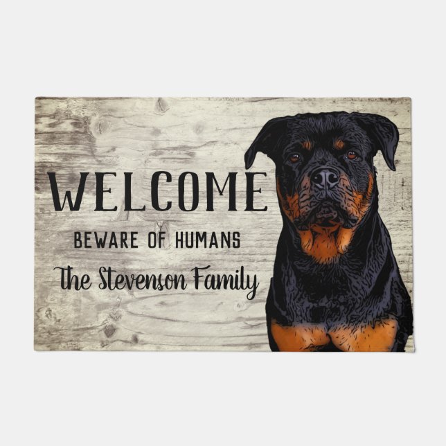 Felpudo Bienvenido Rottweiler Dog Animal Family Name Home  (Anverso)