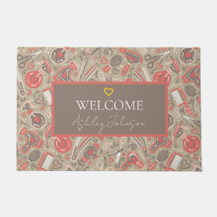 Felpudo Bienvenido — Salón de peinado folk portugués Taupe