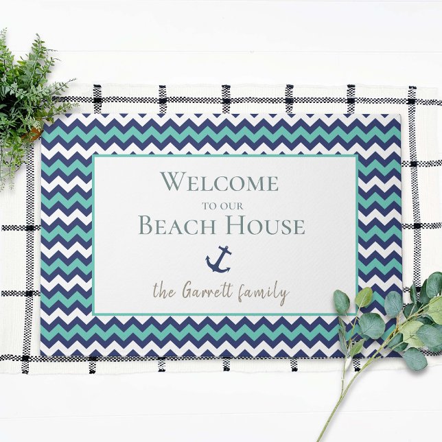 Felpudo Bienvenidos a Beach House Nautical Anchor Blue Aqu (Subido por el creador)