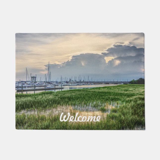 Felpudo Bienvenidos A Charleston Harbour Por La Noche (Anverso)