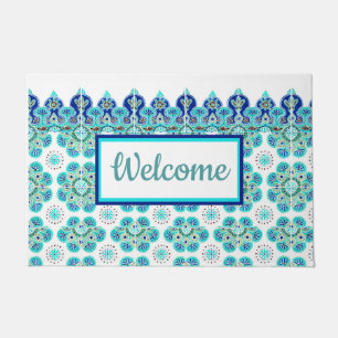 Felpudo Bienvenidos a Doormat Turquoise&blue azulejos