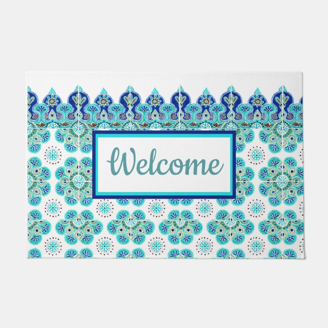 Felpudo Bienvenidos a Doormat Turquoise&blue azulejos (Anverso)