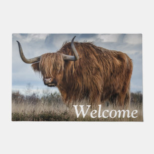 Felpudo Bienvenidos a Fluffy Scottish Highland Cow