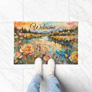 Felpudo Bienvenidos a Golden Rosa River Valley Sunrise