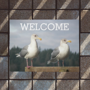 Felpudo Bienvenidos a la foto de la pareja de gaviotas pos