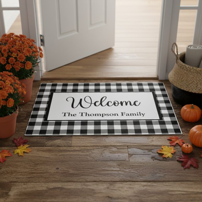 Felpudo Bienvenidos a la moderna granja de búfalos (Modern Farmhouse Buffalo Plaid Welcome Doormat)