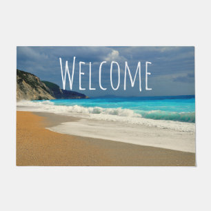 Felpudo Bienvenidos a la playa panorámica turquesa azul de