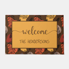 Felpudo Bienvenidos a Modern Autumans Leaves Monograma