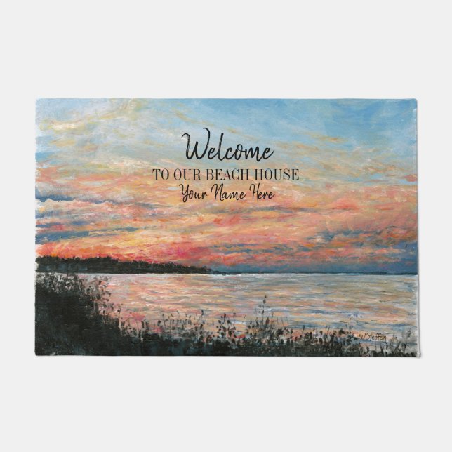 Felpudo Bienvenidos A Nuestra Casa De Playa De Arte Sunset (Anverso)