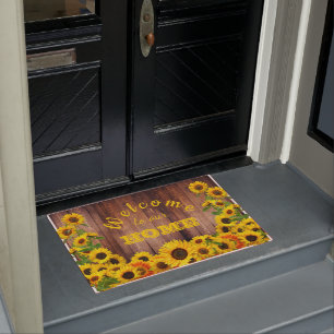Felpudo Bienvenidos a nuestra casa girasoles amarillos de