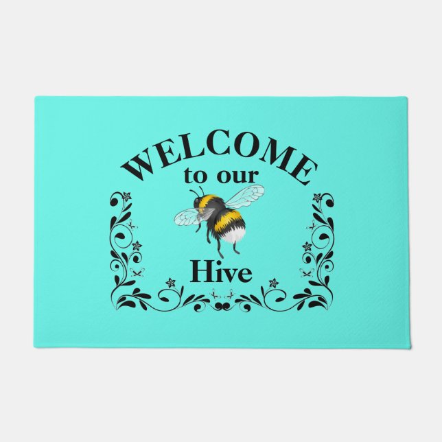 Felpudo Bienvenidos a nuestra colmena de abejas (Anverso)