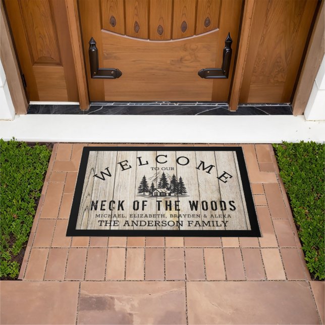 Felpudo Bienvenidos a nuestra familia de cabinas de Woods (Exterior)