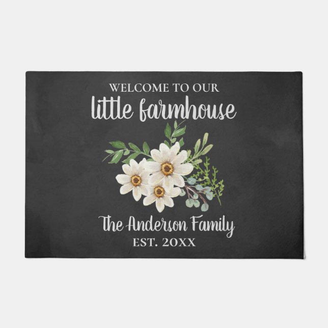 Felpudo Bienvenidos A Nuestra Familia Farmhouse Chalkboard (Anverso)