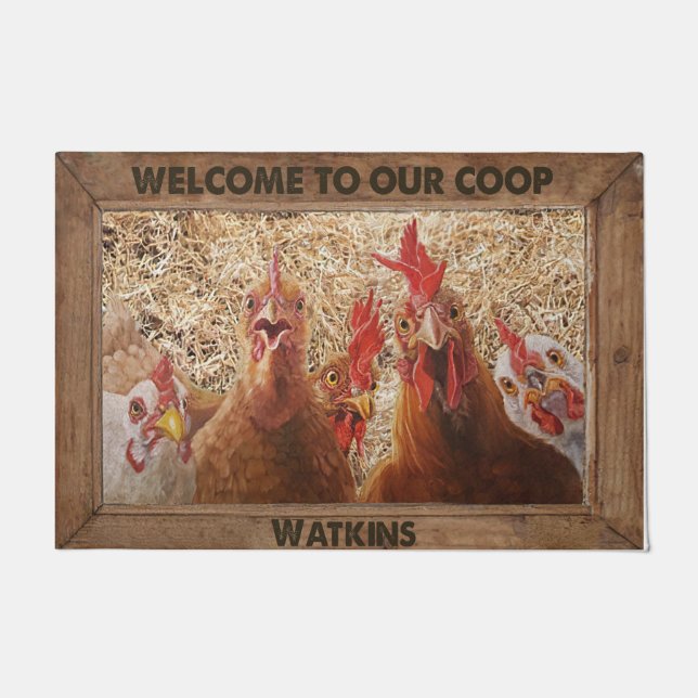 Felpudo Bienvenidos A Nuestro Doormat De Coop, Pollo Graci (Anverso)