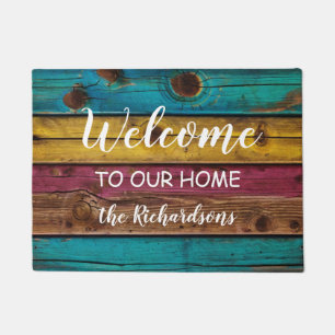 Felpudo Bienvenidos a nuestro Personalizado de Madera Colo