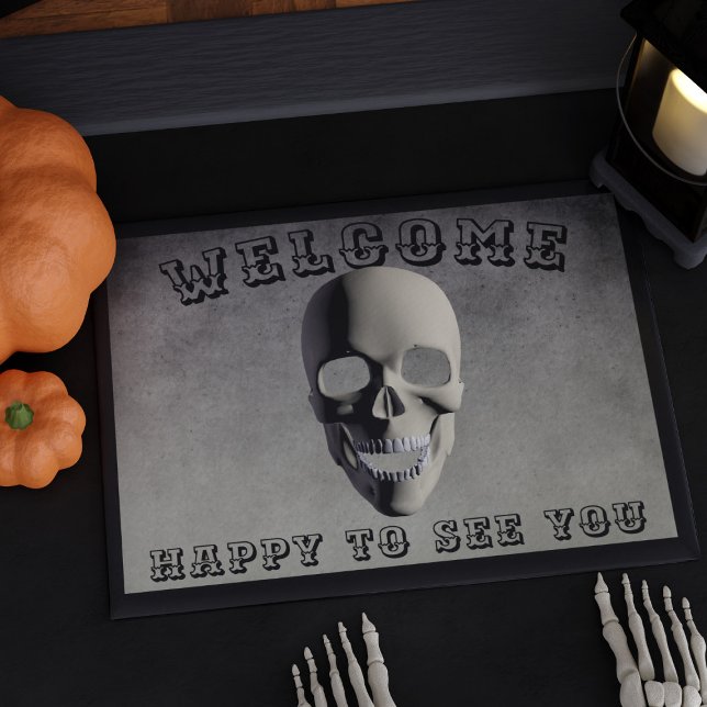 Felpudo Bienvenidos a ver tu Skull Spooky Halloween (Welcome Happy to See You Skull Spooky Halloween Doormat with space for your text)