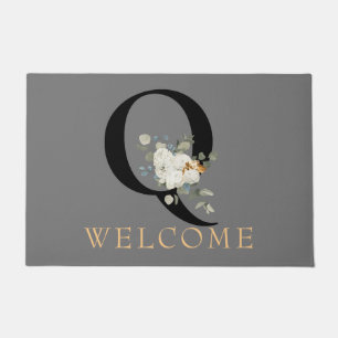 Felpudo BIENVENIDOS ACENTOS DE Oro Floral Blanco Monograma
