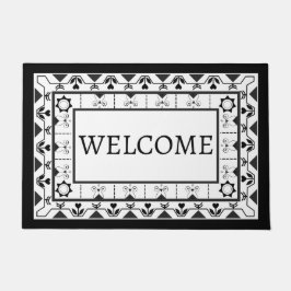 Felpudo Bienvenidos al diseño de mosaicos florales en blan