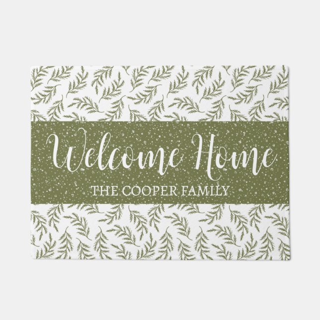 Felpudo Bienvenidos al Green Winter Cypress & Snowfall Pat (Anverso)