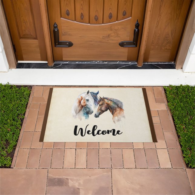Felpudo Bienvenidos al Hermoso Caballo al Estilo de Boho O (Exterior)
