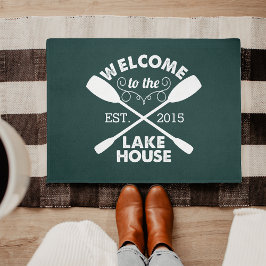 Felpudo Bienvenidos al Lake House | Oars verdes y blancos
