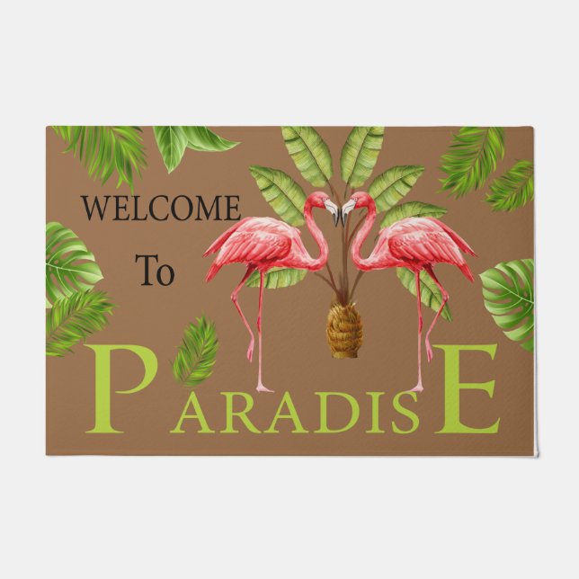 Felpudo Bienvenidos Al Paraíso Flamingo Doormat, Cute  (Anverso)