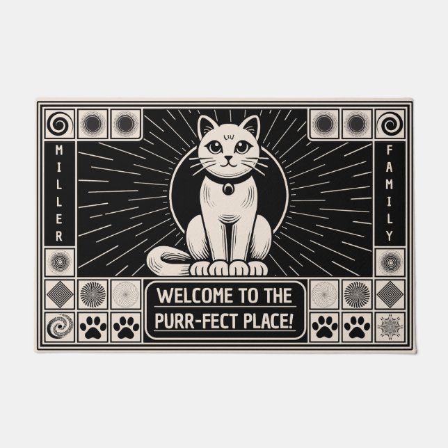 Felpudo Bienvenidos al Purr-fect Place, gatos individuales (Anverso)