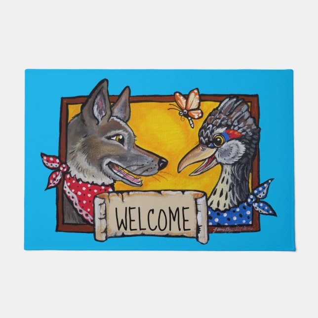 Felpudo Bienvenidos al Suroeste Coyote Roadrunner Arte de  (Anverso)