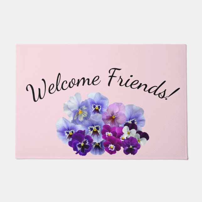 Felpudo Bienvenidos amigos Pansy Floral Door Mat (Anverso)