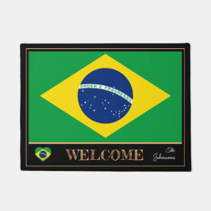 Felpudo Bienvenidos Brasil y la casa deportiva con bandera