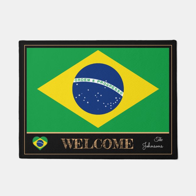 Felpudo Bienvenidos Brasil y la casa deportiva con bandera (Anverso)