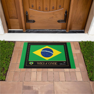 Felpudo Bienvenidos Brasil y la casa deportiva con bandera