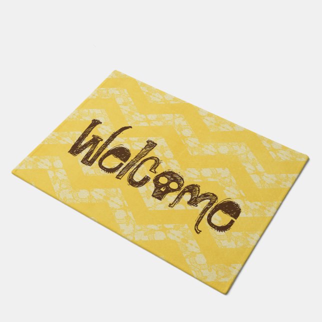 Felpudo Bienvenidos Chevron Amarillo Calavera (Angular)