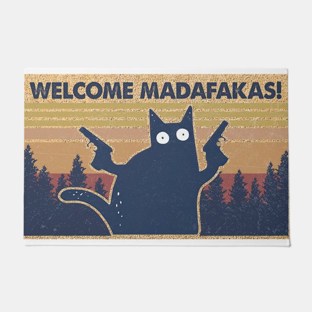 Felpudo Bienvenidos el amante del gato Madafakas, regalo p (Anverso)