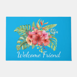 Felpudo Bienvenidos hibiscus fllowers