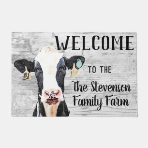 Felpudo Bienvenidos Holstein Cow Dairy Farm Personalizado 
