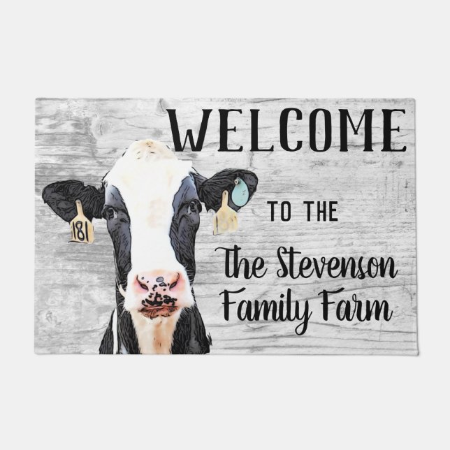 Felpudo Bienvenidos Holstein Cow Dairy Farm Personalizado  (Anverso)