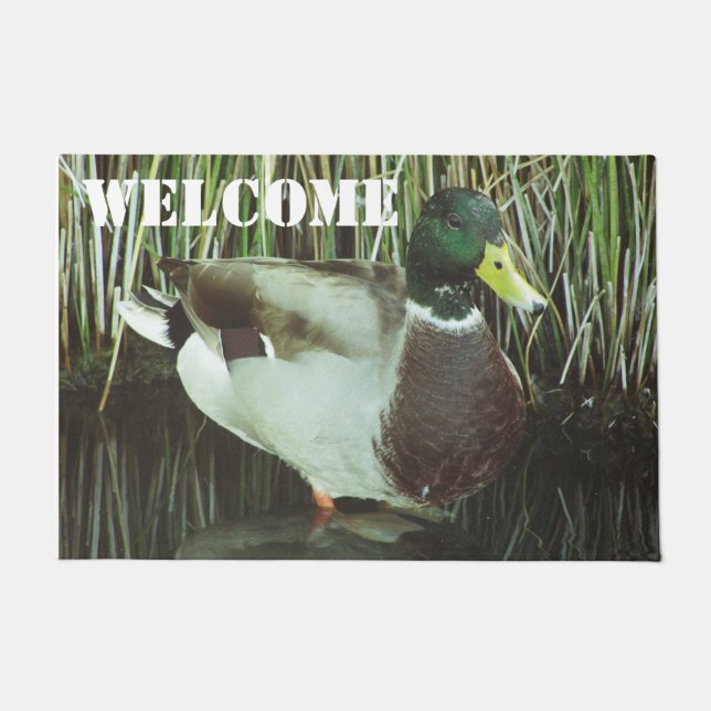 Felpudo Bienvenidos Mallard Duck Photo Lake Wildlife (Anverso)