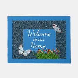 Felpudo Bienvenidos Mariposas Y Flores De Zinnia