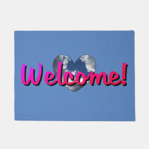 Felpudo "¡Bienvenidos! Mat de la puerta del corazón feliz